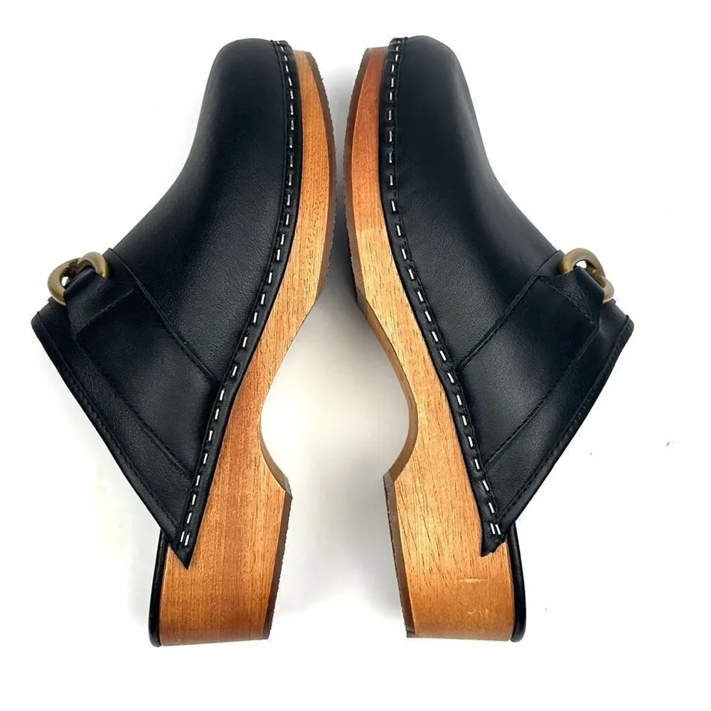 M. Gemi Black Leather Mules with Gold Accent - Picture 7 of 16